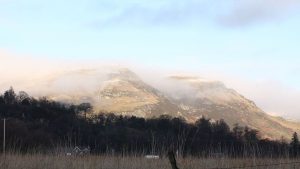 snow and mist on the Ochil hills