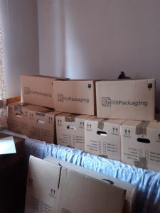 a big stack of boxes